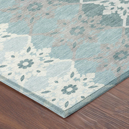 3' X 5' Aqua And Teal Blue Floral Medallion Washable Indoor Outdoor Area Rug HomeRoots