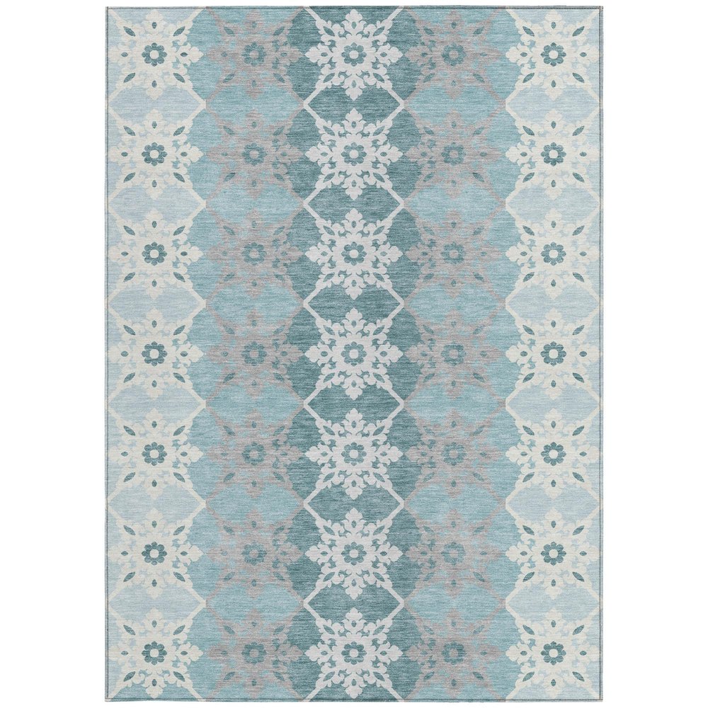 8' X 10' Aqua And Teal Blue Floral Medallion Washable Indoor Outdoor Area Rug — view 7
