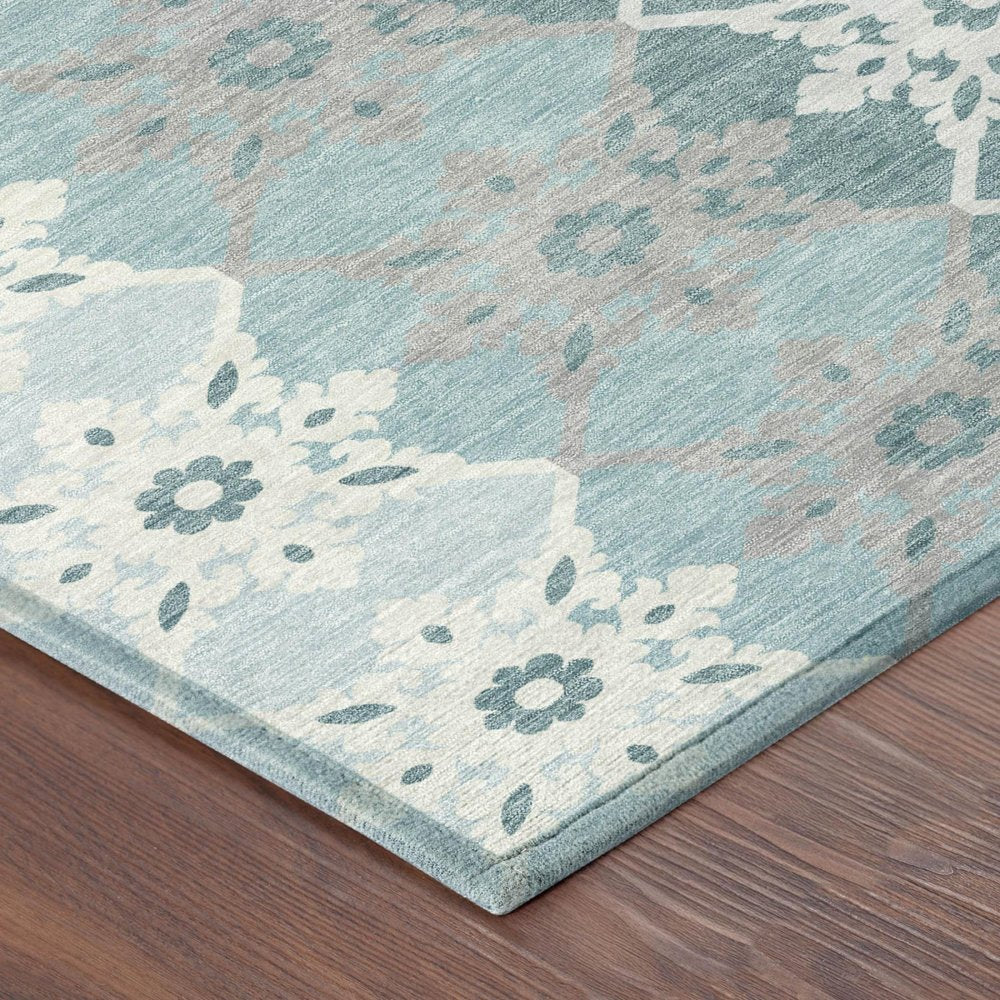 9' X 12' Aqua And Teal Blue Floral Medallion Washable Indoor Outdoor Area Rug HomeRoots
