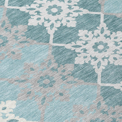 9' X 12' Aqua And Teal Blue Floral Medallion Washable Indoor Outdoor Area Rug HomeRoots