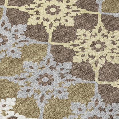 3' X 5' Brown And Pewter Floral Medallion Washable Indoor Outdoor Area Rug HomeRoots