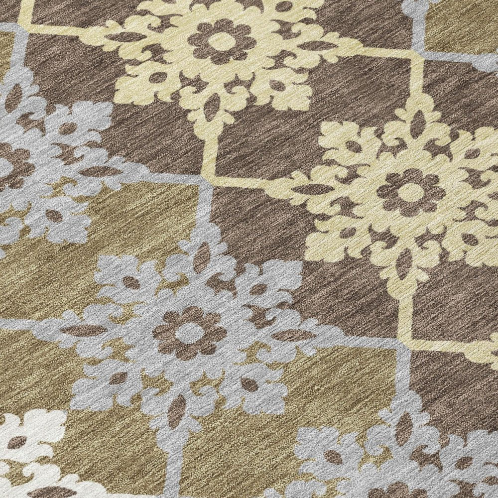 5' X 8' Brown And Pewter Floral Medallion Washable Indoor Outdoor Area Rug HomeRoots