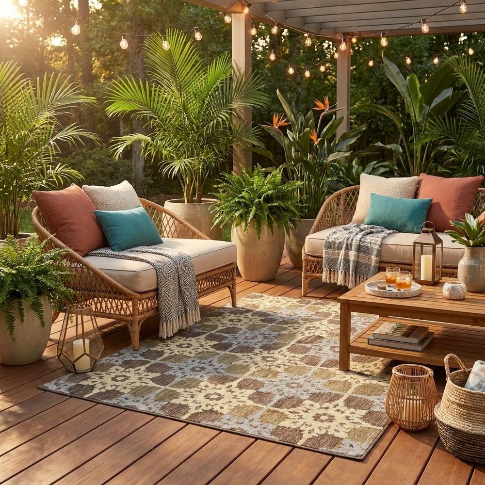 8' Brown And Pewter Round Floral Medallion Washable Indoor Outdoor Area Rug — view 5