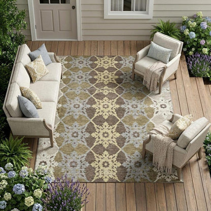 8' X 10' Brown And Pewter Floral Medallion Washable Indoor Outdoor Area Rug HomeRoots