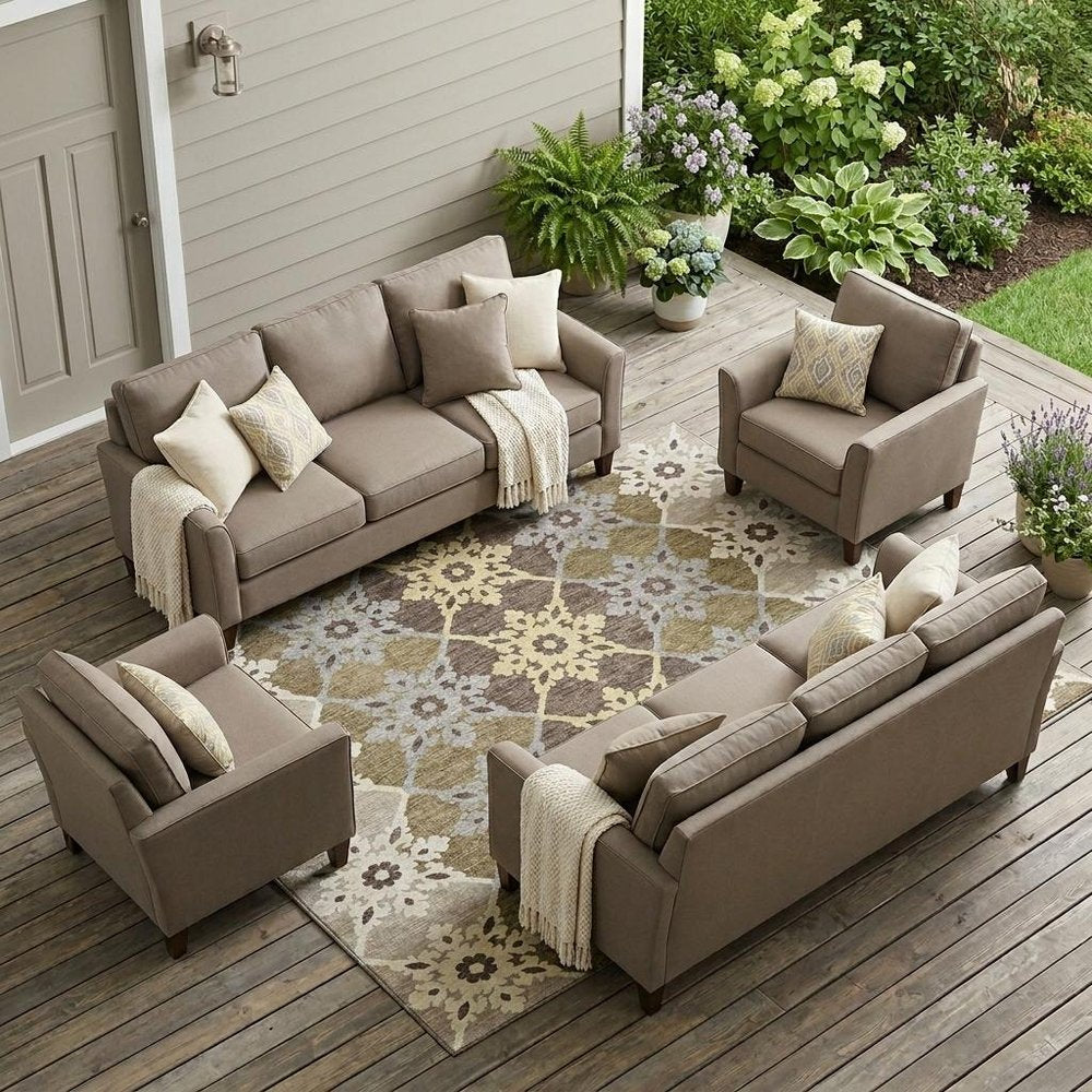 10' X 14' Brown And Pewter Floral Medallion Washable Indoor Outdoor Area Rug — view 5