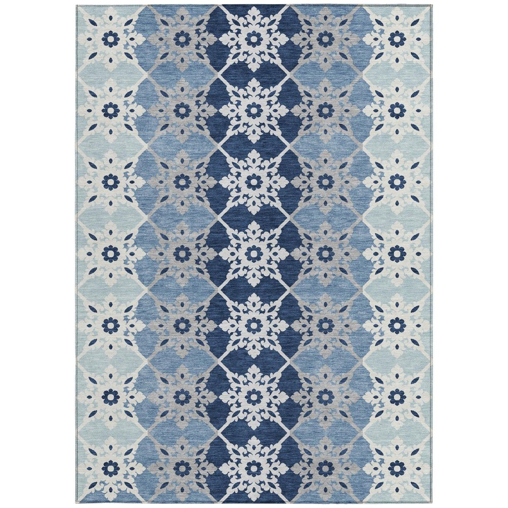 9' X 12' Blue And Pewter Floral Medallion Washable Indoor Outdoor Area Rug — view 7