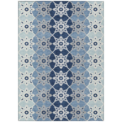 9' X 12' Blue And Pewter Floral Medallion Washable Indoor Outdoor Area Rug HomeRoots