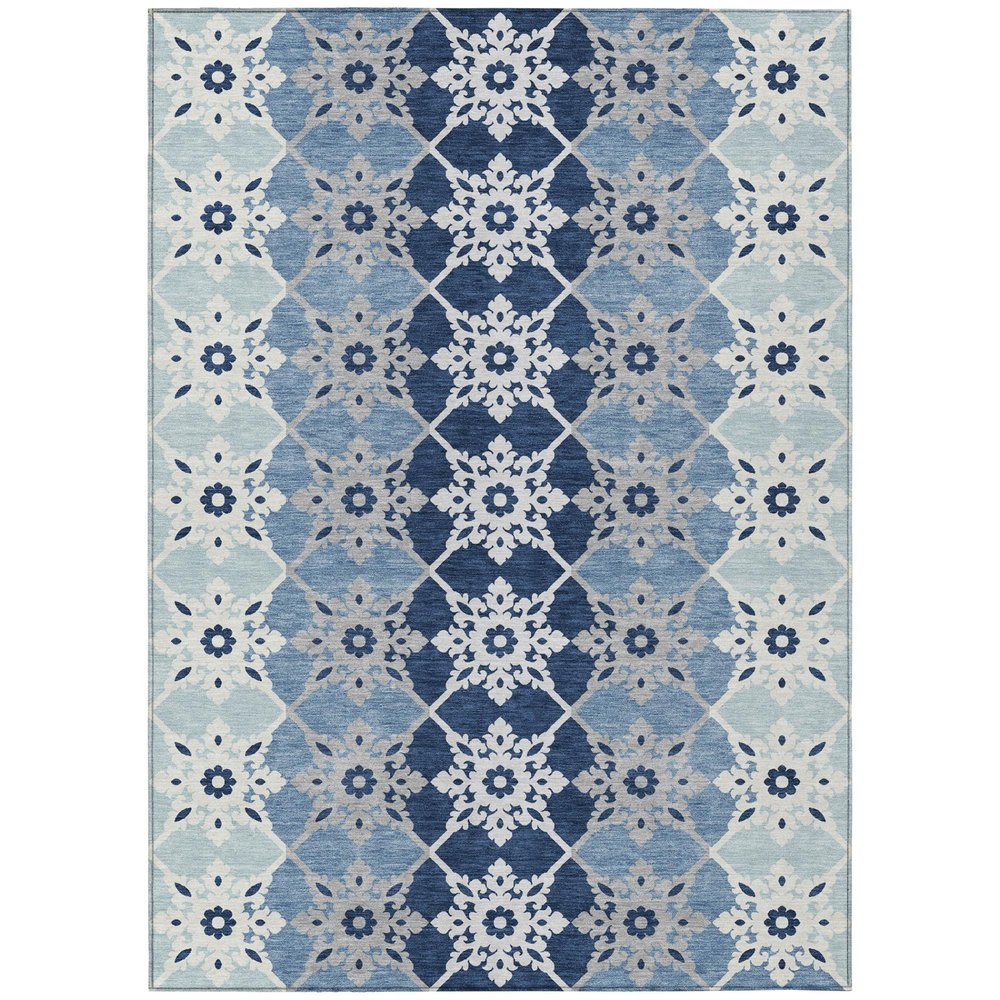 10' X 14' Blue And Pewter Floral Medallion Washable Indoor Outdoor Area Rug HomeRoots