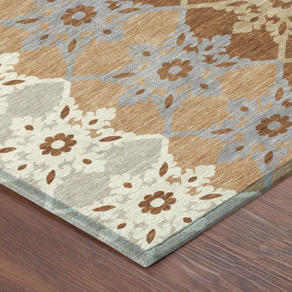 5' X 8' Copper And Orange Floral Medallion Washable Indoor Outdoor Area Rug HomeRoots