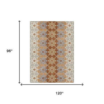 8' X 10' Copper And Orange Floral Medallion Washable Indoor Outdoor Area Rug HomeRoots