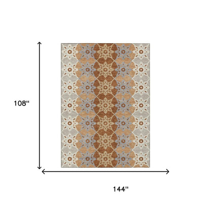 9' X 12' Copper And Orange Floral Medallion Washable Indoor Outdoor Area Rug HomeRoots