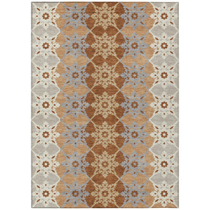 9' X 12' Copper And Orange Floral Medallion Washable Indoor Outdoor Area Rug HomeRoots