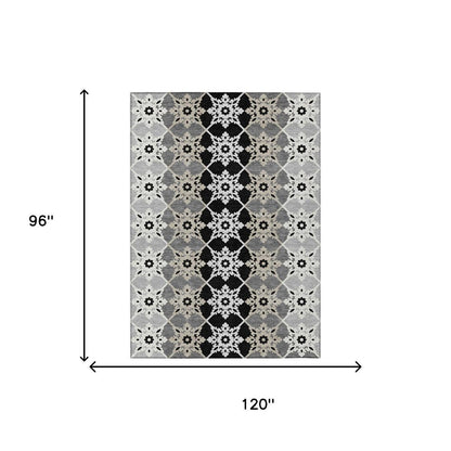 8' X 10' Gray And Pewter Floral Medallion Washable Indoor Outdoor Area Rug HomeRoots