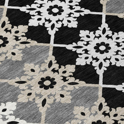 8' X 10' Gray And Pewter Floral Medallion Washable Indoor Outdoor Area Rug HomeRoots