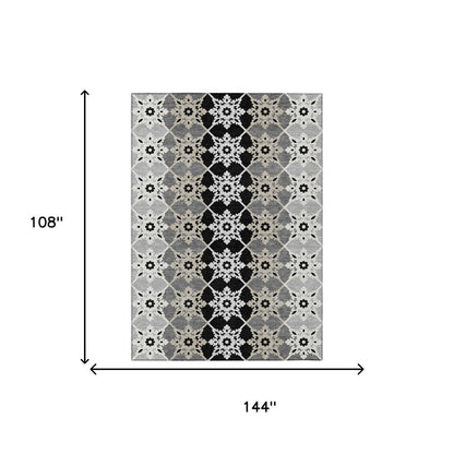 9' X 12' Gray And Pewter Floral Medallion Washable Indoor Outdoor Area Rug HomeRoots