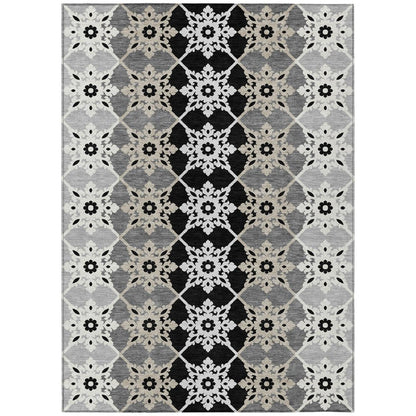 9' X 12' Gray And Pewter Floral Medallion Washable Indoor Outdoor Area Rug HomeRoots
