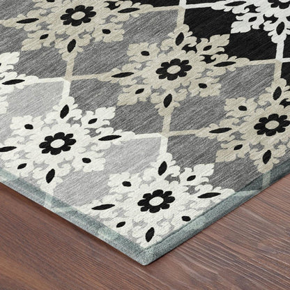 9' X 12' Gray And Pewter Floral Medallion Washable Indoor Outdoor Area Rug HomeRoots