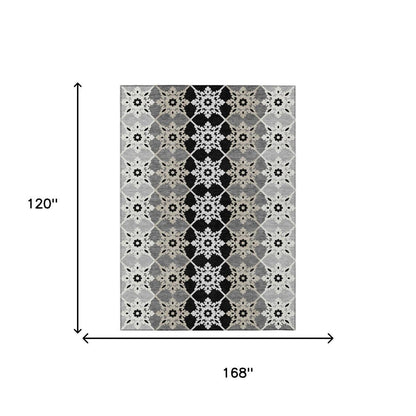 10' X 14' Gray And Pewter Floral Medallion Washable Indoor Outdoor Area Rug HomeRoots