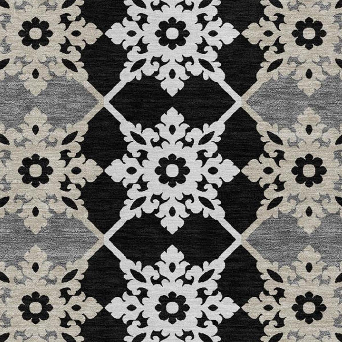 10' X 14' Gray And Pewter Floral Medallion Washable Indoor Outdoor Area Rug