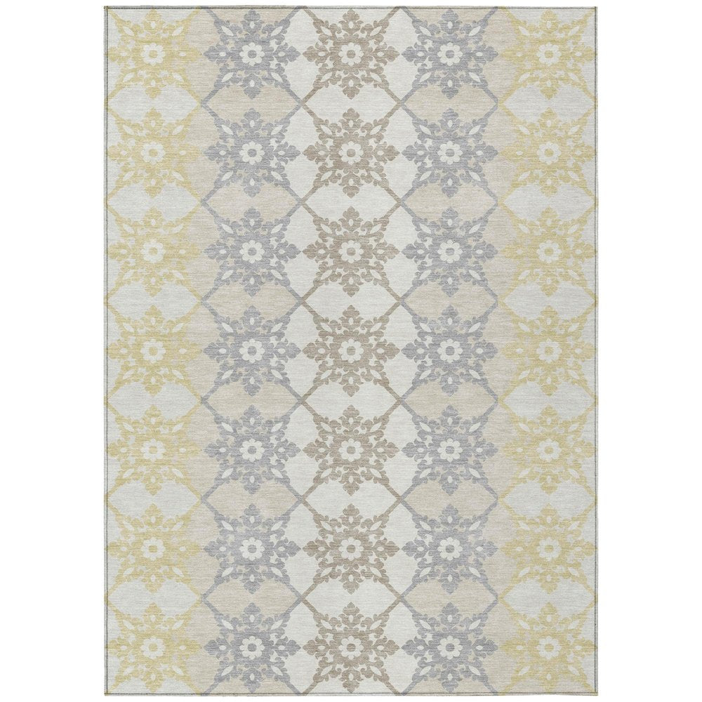 3' X 5' Ivory And Silver Floral Medallion Washable Indoor Outdoor Area Rug HomeRoots
