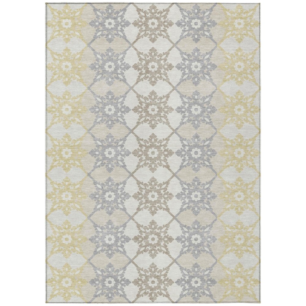 3' X 5' Ivory And Silver Floral Medallion Washable Indoor Outdoor Area Rug — view 1