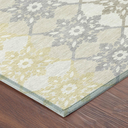 3' X 5' Ivory And Silver Floral Medallion Washable Indoor Outdoor Area Rug