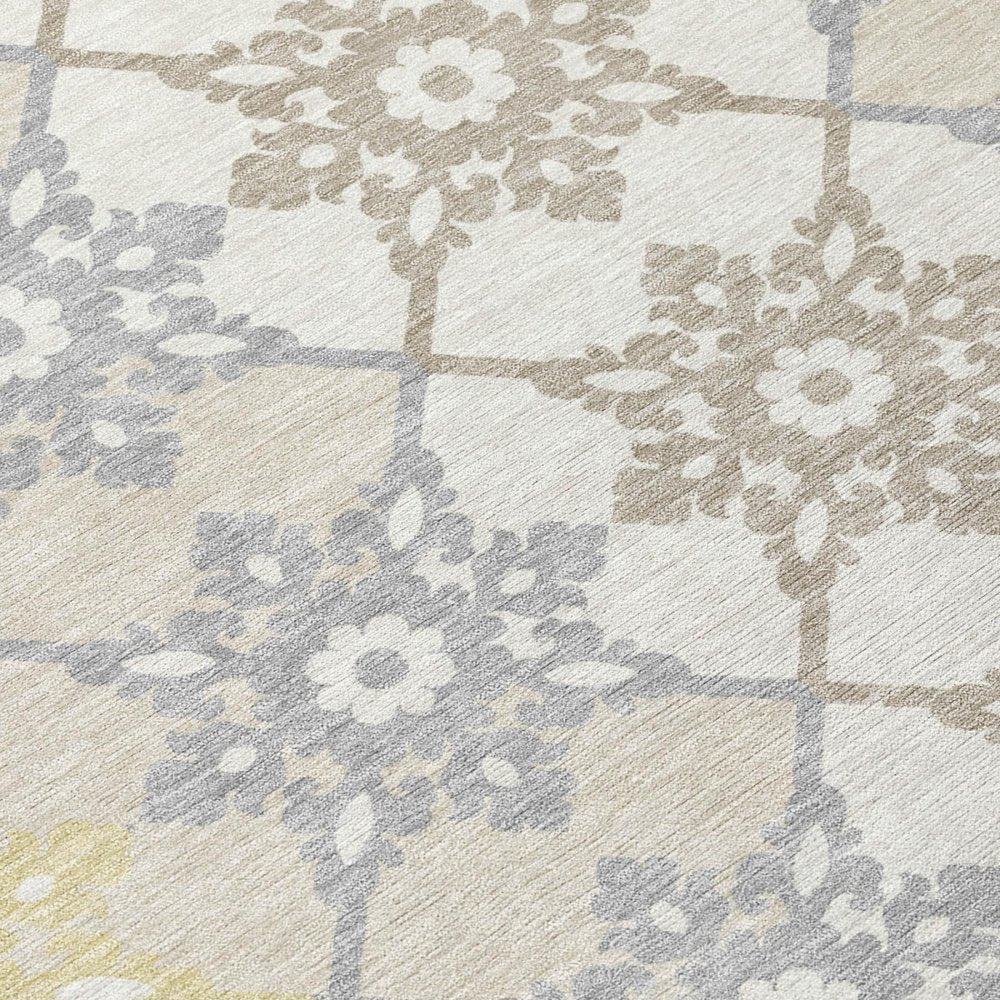 3' X 5' Ivory And Silver Floral Medallion Washable Indoor Outdoor Area Rug HomeRoots