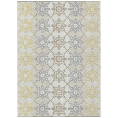 10' X 14' Ivory And Silver Floral Medallion Washable Indoor Outdoor Area Rug HomeRoots
