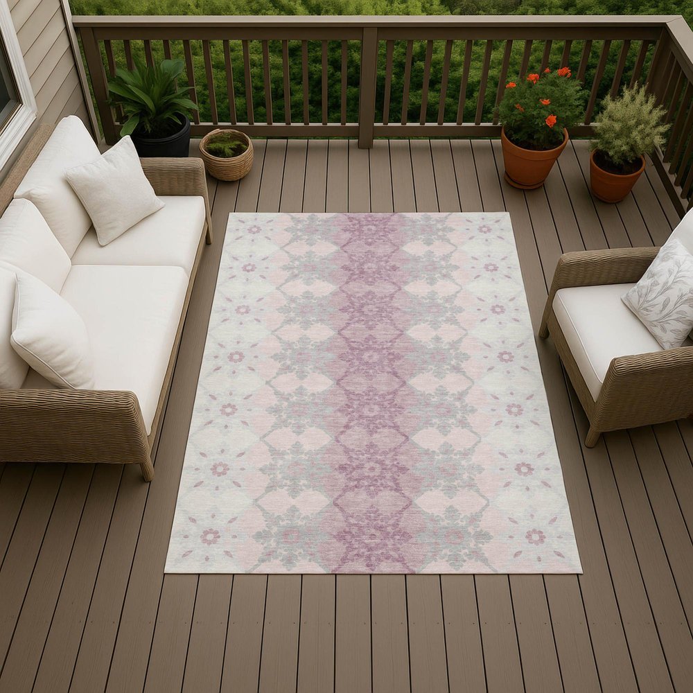 3' X 5' Pink And Pearl Floral Medallion Washable Indoor Outdoor Area Rug — view 11