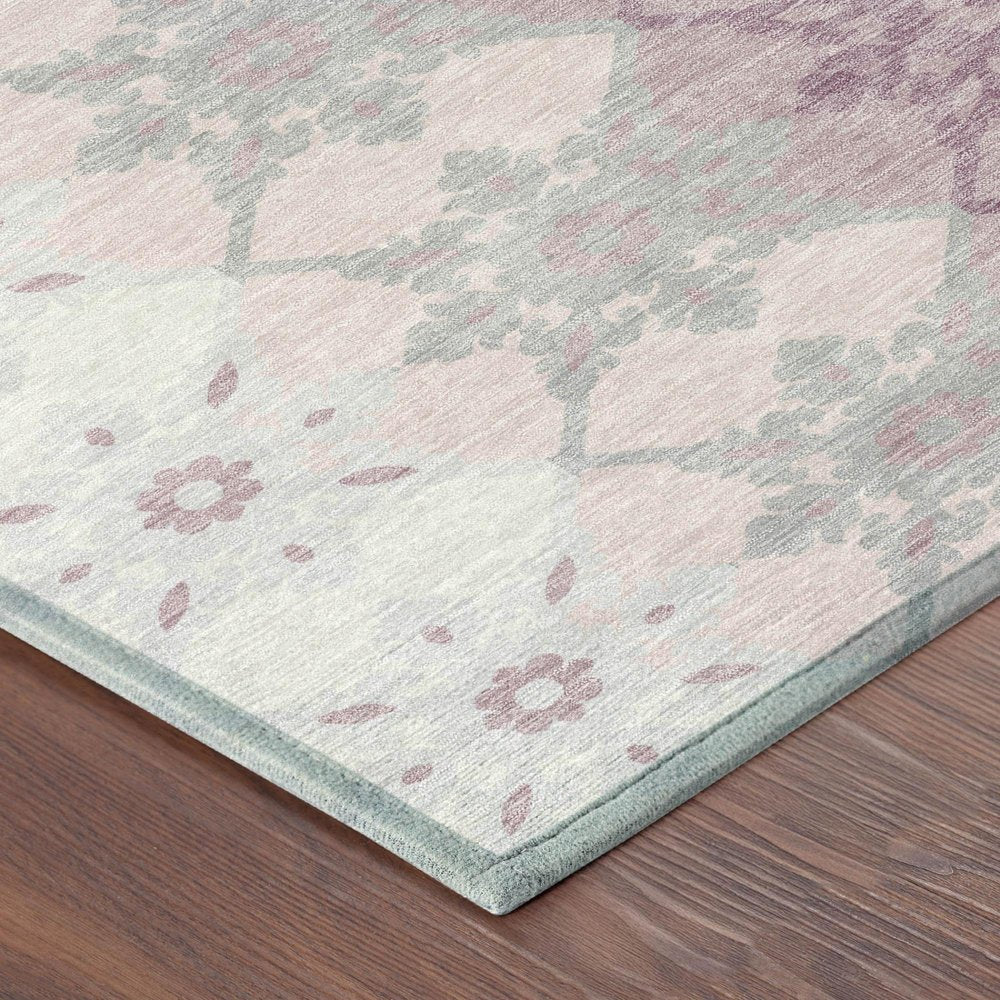 3' X 5' Pink And Pearl Floral Medallion Washable Indoor Outdoor Area Rug HomeRoots
