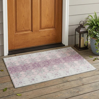 3' X 5' Pink And Pearl Floral Medallion Washable Indoor Outdoor Area Rug HomeRoots