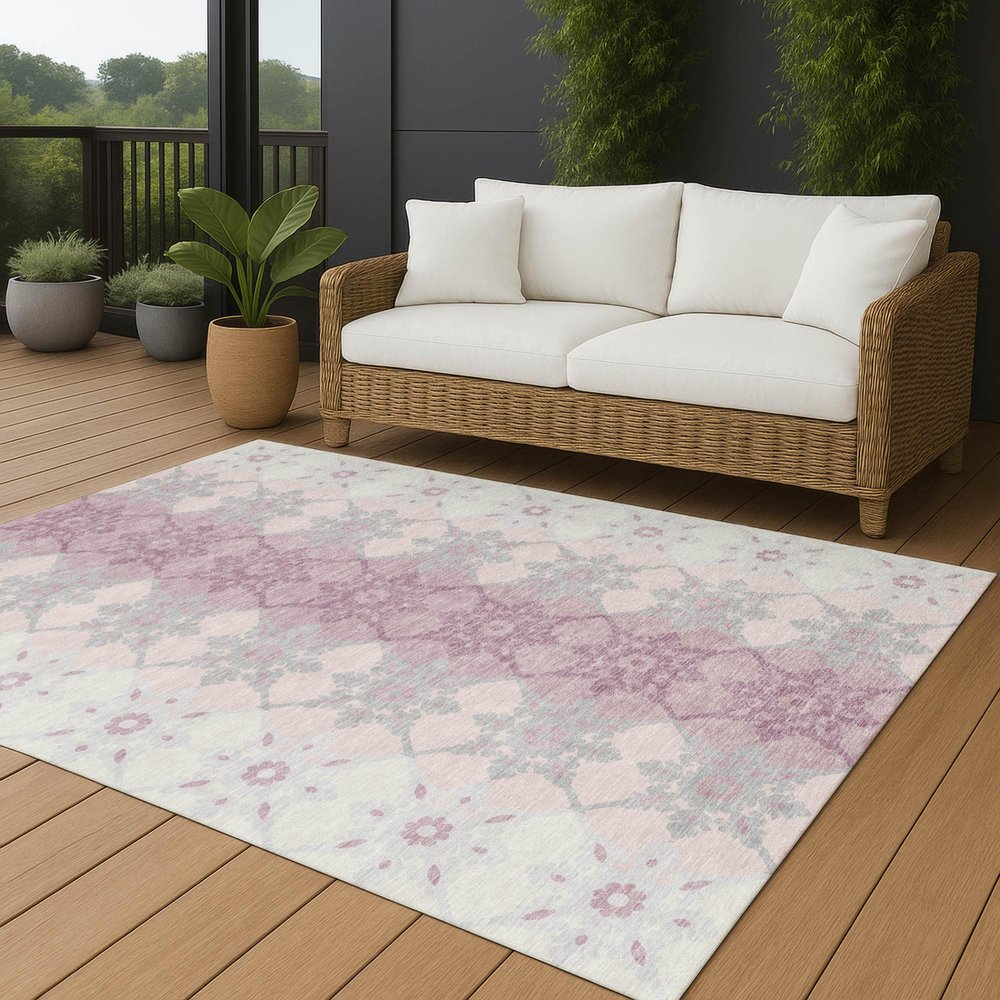 3' X 5' Pink And Pearl Floral Medallion Washable Indoor Outdoor Area Rug HomeRoots
