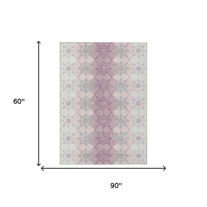 5' X 8' Pink And Pearl Floral Medallion Washable Indoor Outdoor Area Rug HomeRoots