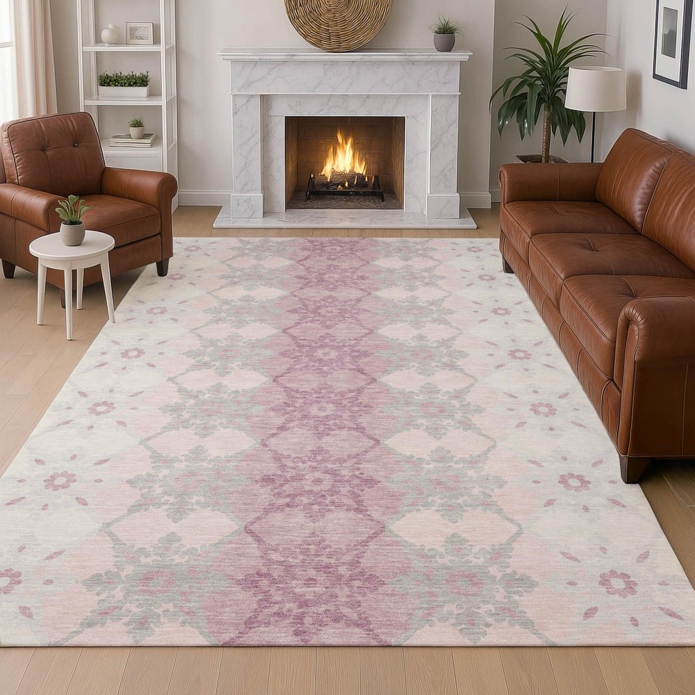 5' X 8' Pink And Pearl Floral Medallion Washable Indoor Outdoor Area Rug HomeRoots