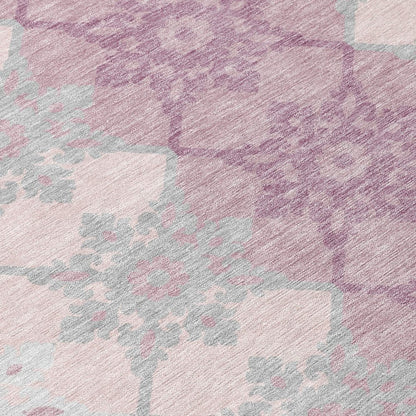 5' X 8' Pink And Pearl Floral Medallion Washable Indoor Outdoor Area Rug HomeRoots