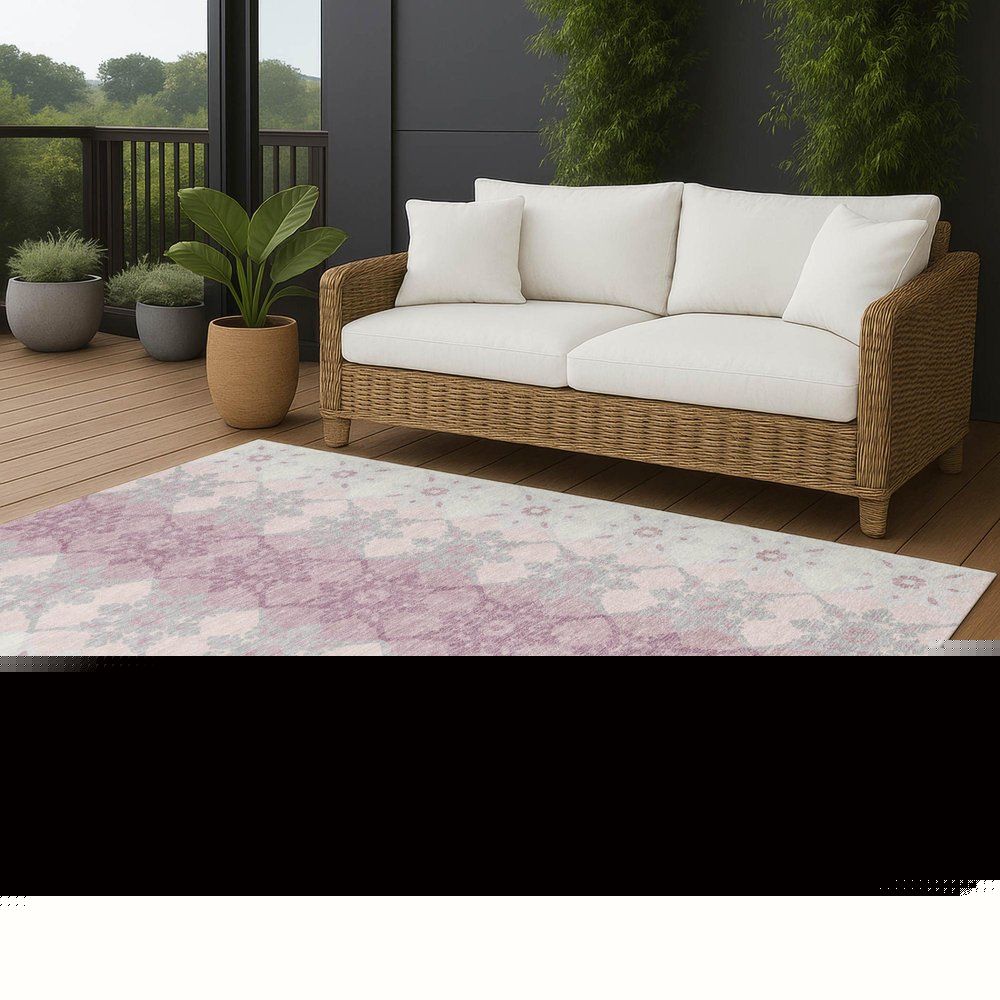 5' X 8' Pink And Pearl Floral Medallion Washable Indoor Outdoor Area Rug HomeRoots