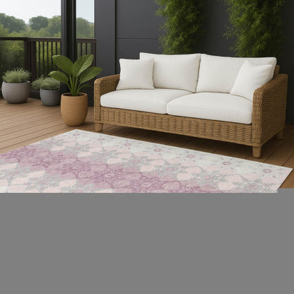 5' X 8' Pink And Pearl Floral Medallion Washable Indoor Outdoor Area Rug HomeRoots