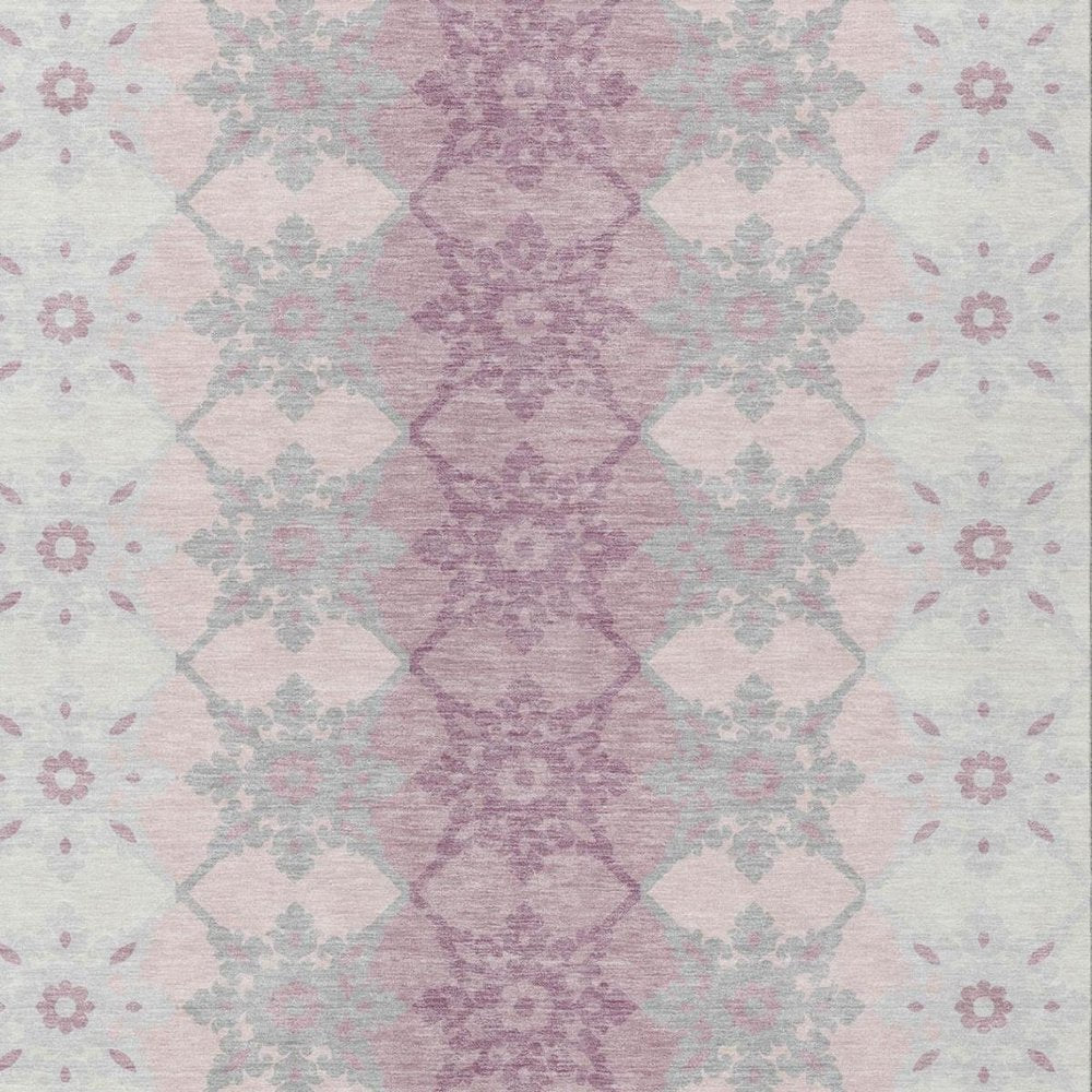 8' X 10' Pink And Pearl Floral Medallion Washable Indoor Outdoor Area Rug