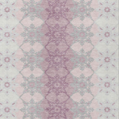 8' X 10' Pink And Pearl Floral Medallion Washable Indoor Outdoor Area Rug