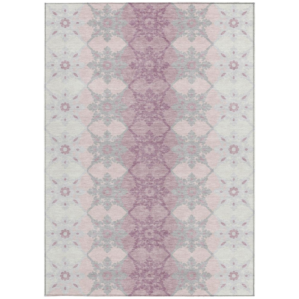 8' X 10' Pink And Pearl Floral Medallion Washable Indoor Outdoor Area Rug — view 8