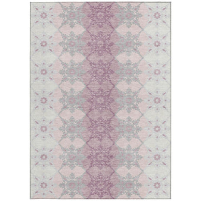 8' X 10' Pink And Pearl Floral Medallion Washable Indoor Outdoor Area Rug