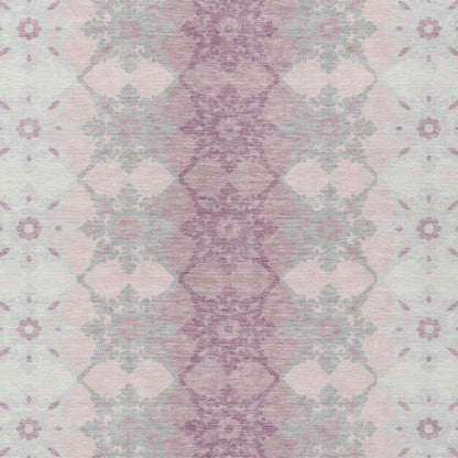 8' X 10' Pink And Pearl Floral Medallion Washable Indoor Outdoor Area Rug