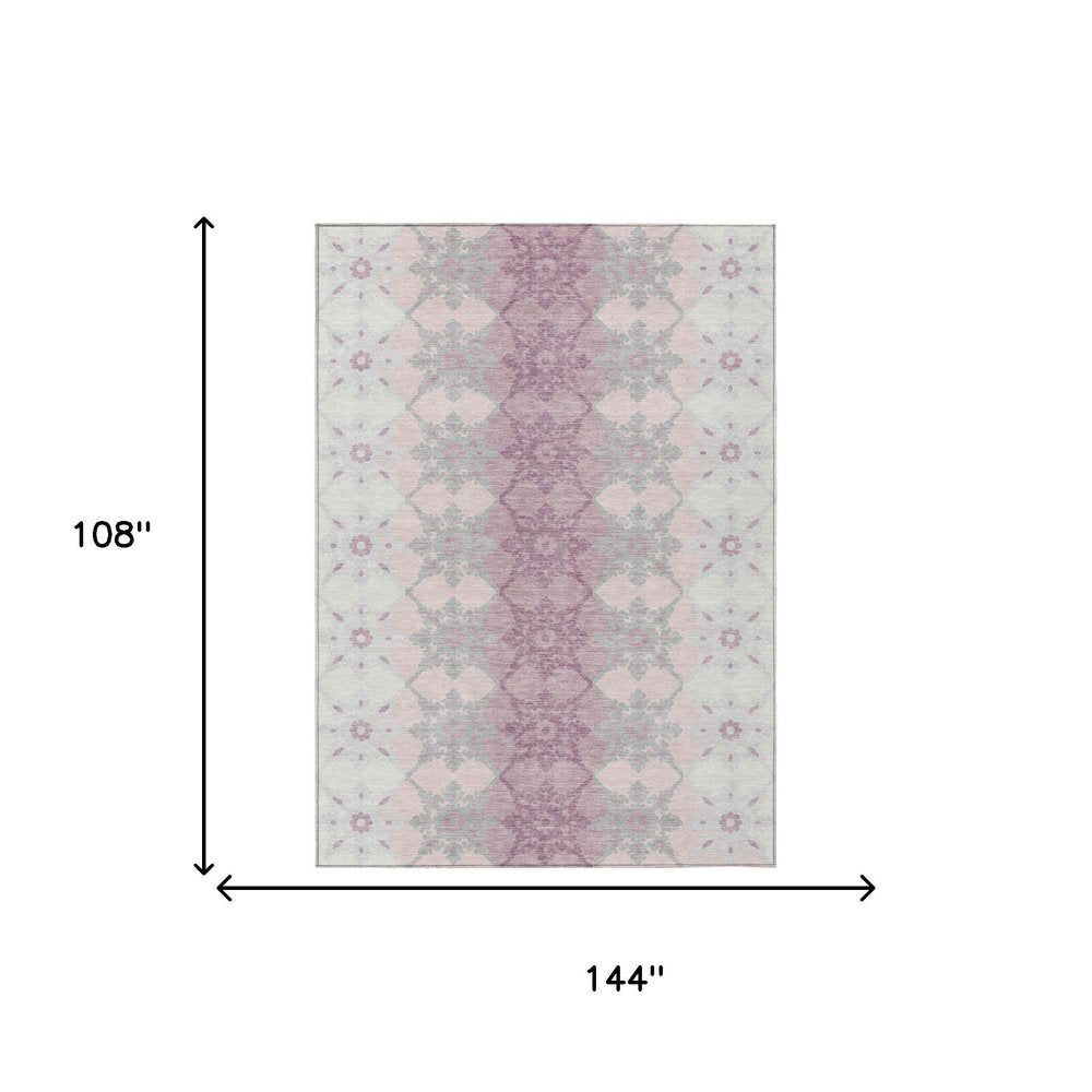 9' X 12' Pink And Pearl Floral Medallion Washable Indoor Outdoor Area Rug — view 4