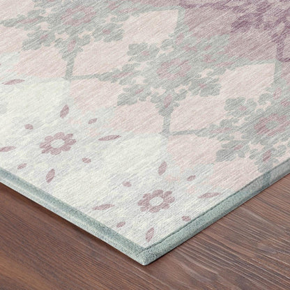 9' X 12' Pink And Pearl Floral Medallion Washable Indoor Outdoor Area Rug HomeRoots
