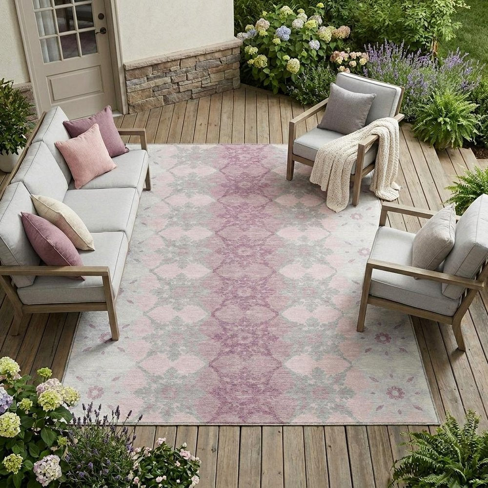9' X 12' Pink And Pearl Floral Medallion Washable Indoor Outdoor Area Rug HomeRoots