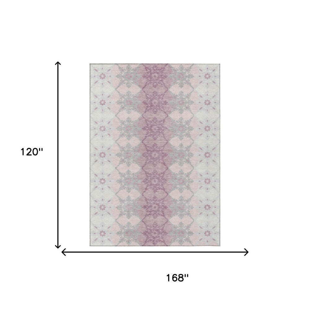 10' X 14' Pink And Pearl Floral Medallion Washable Indoor Outdoor Area Rug HomeRoots