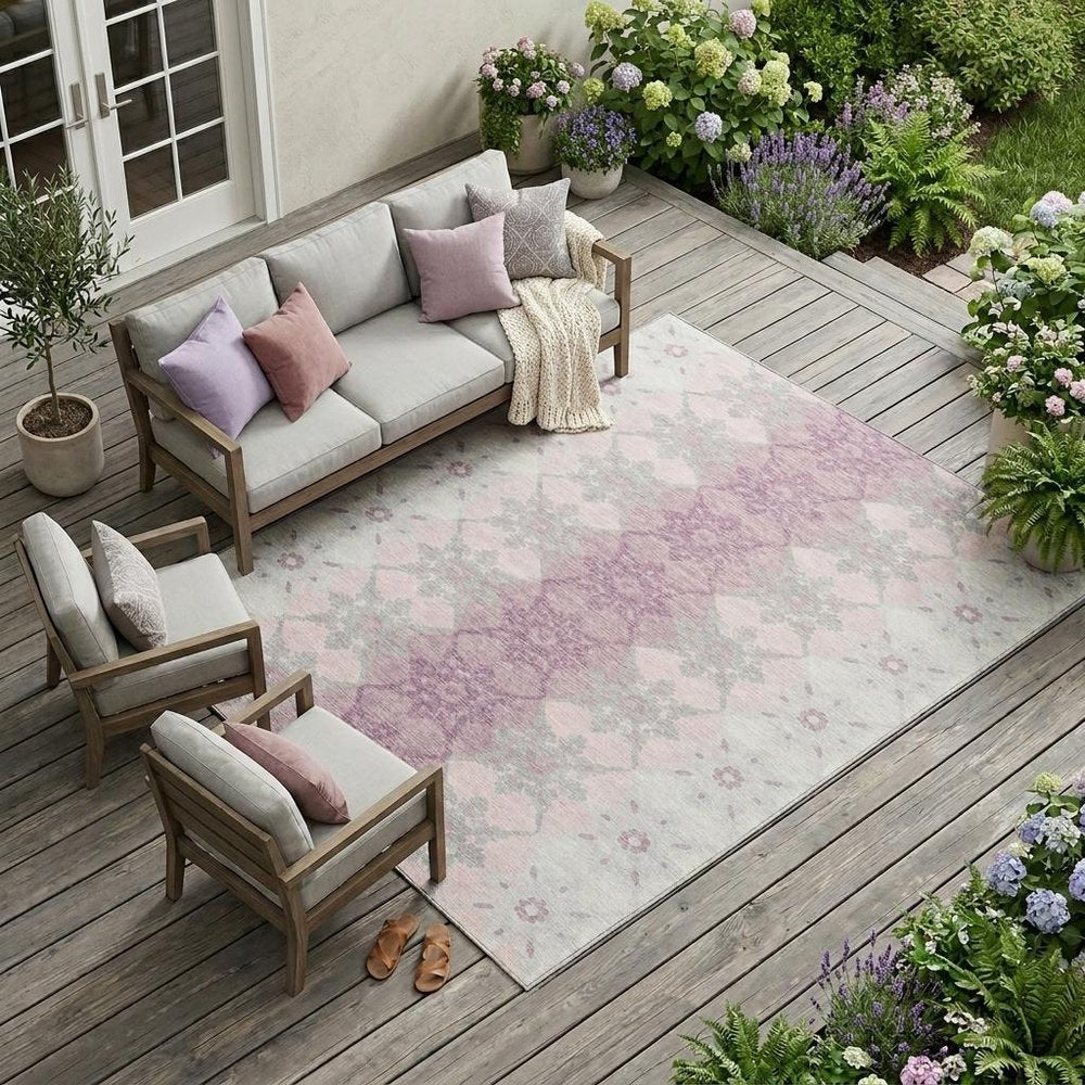10' X 14' Pink And Pearl Floral Medallion Washable Indoor Outdoor Area Rug HomeRoots