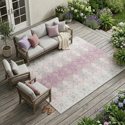 10' X 14' Pink And Pearl Floral Medallion Washable Indoor Outdoor Area Rug HomeRoots