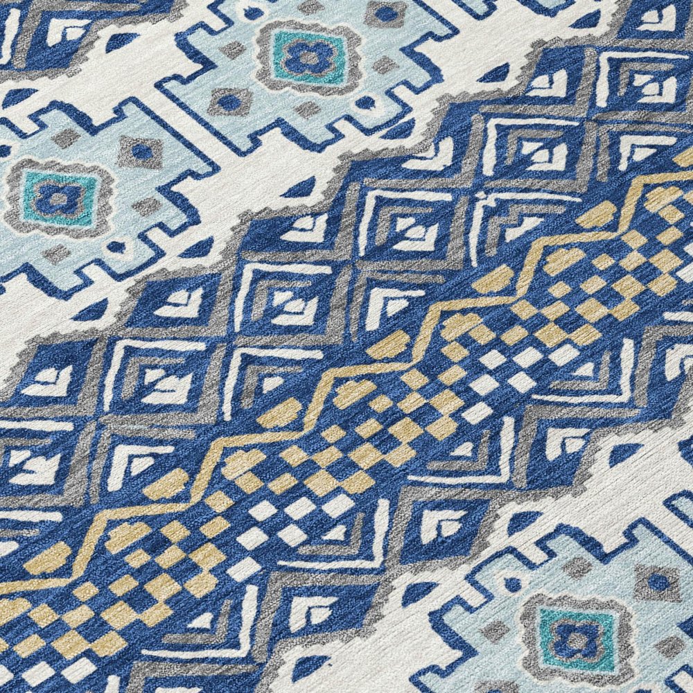 3' X 5' Blue And Gray Striped Washable Indoor Outdoor Area Rug HomeRoots