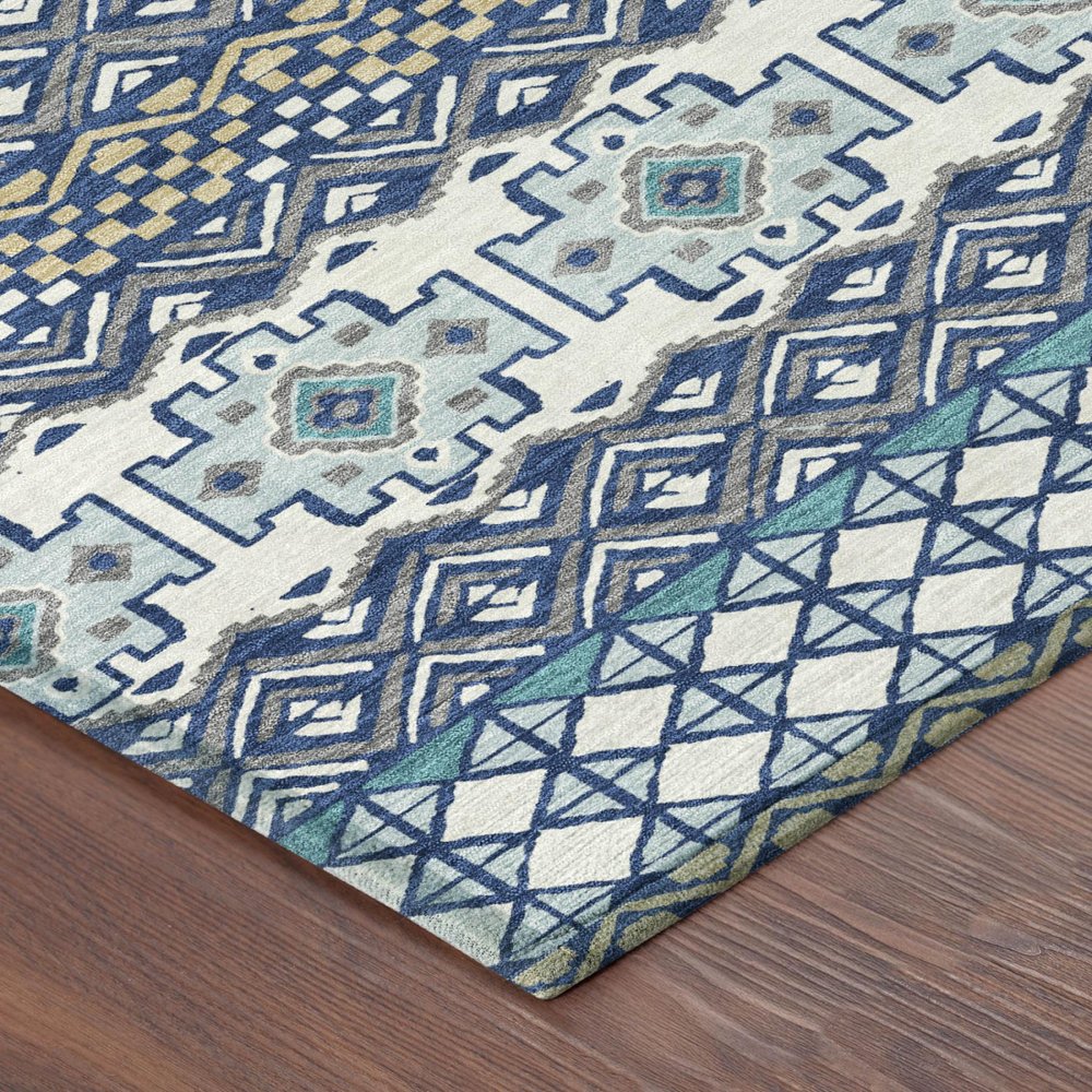 8' Blue And Gray Round Striped Washable Indoor Outdoor Area Rug — view 2